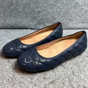 Vionic Minna Navy Quilted Patent Leather Cap Toe Ballet Flats Shoes Womens 8.5